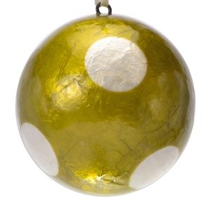 Polka Dot Lacquered Hand-made Painted Capiz Christmas Ornament - Green